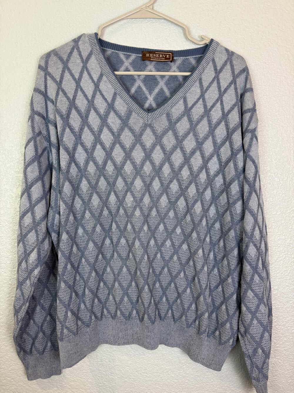 Patrick James Sweater Mens Large Diamond Knit Pullover Made Italy